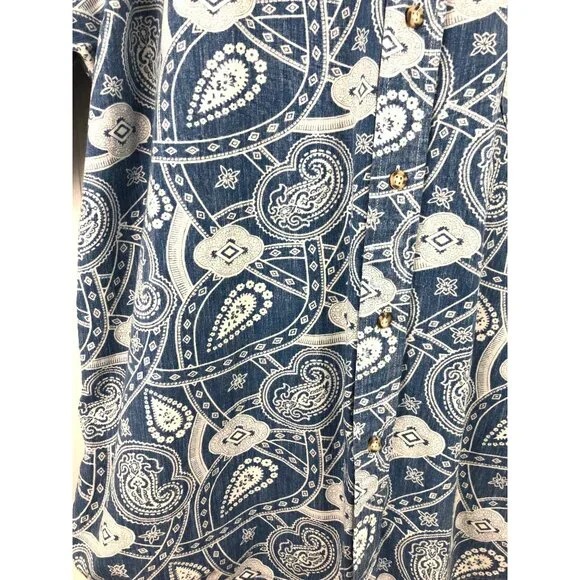 Eddie Bauer Blue Short Sleeve Button Up Shirt Paisley Print Men's Size Large - Picture 5 of 6